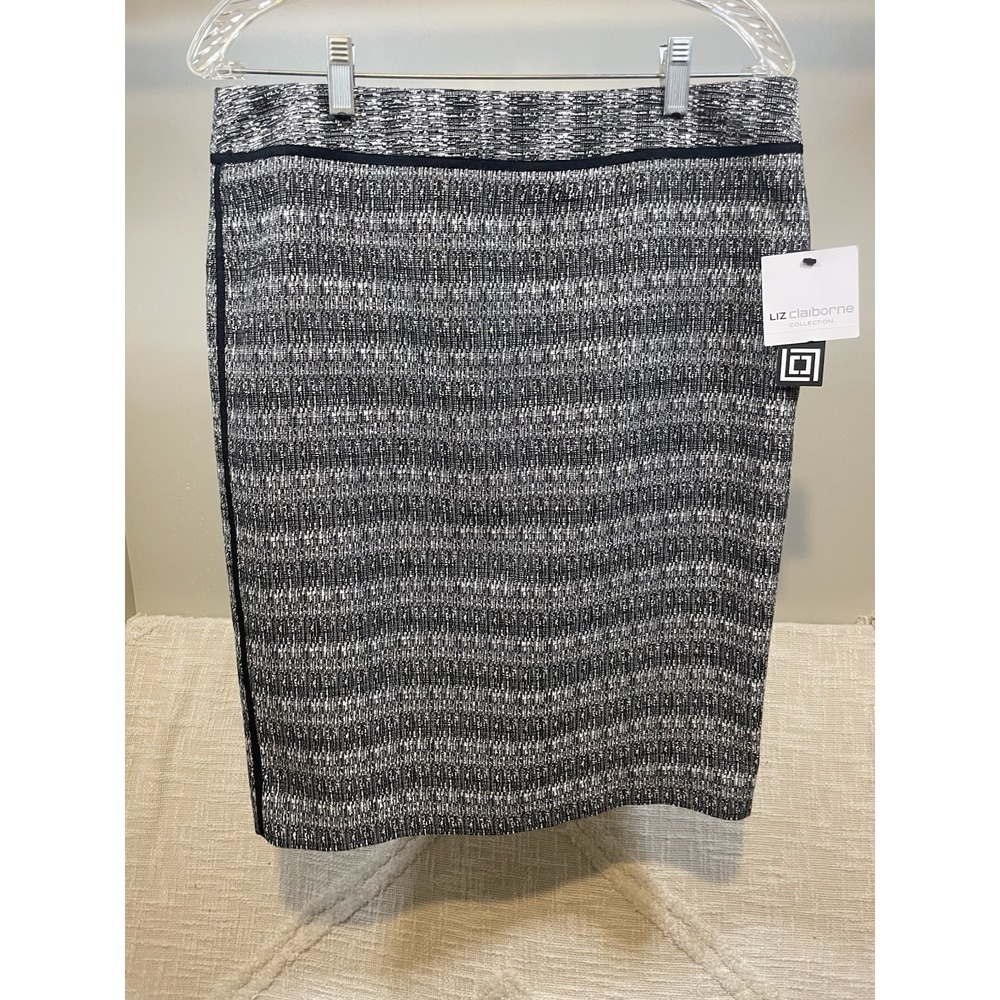 Liz Claiborne Black White Textured Tweed Piping Pencil Skirt Women's 10 Career